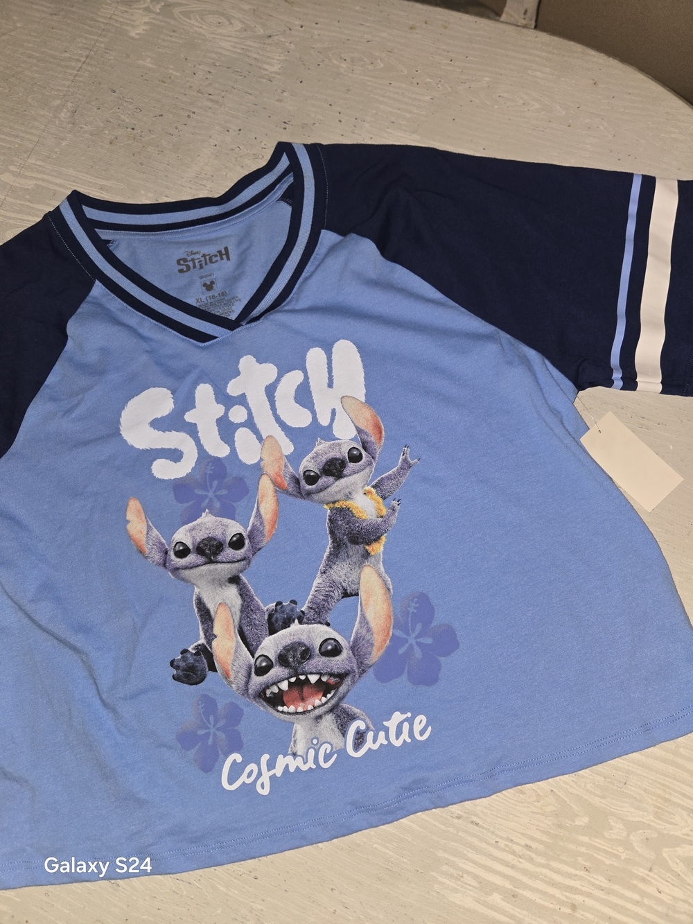 Disney Stitch Blue Graphic Cropped Tee Womens XL New